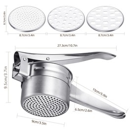 Multi-Purpose Stainless Steel Potato Ricer, Heavy Duty Large Capacity Potato Masher with 3 Interchangeable Discs, Ricer for Vegetable and Fruit with Interchangeable Strainers