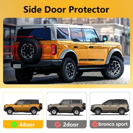 Side Door Protector Compatible with Ford Bronco 2024 2023 2022 2021 4 Door Matte Black Side Door Sill Molding Trim (Not Sport)