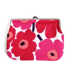 [ Marimekko ] Marimekko Coin Purse MINI UNIKKO Floral Pattern Pouch Small Accessory Organizer Wallet Horizontal Stylish Coin Purse [Parallel Import], white/red