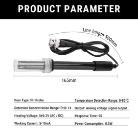 Uadme PH Probe, PH Electrode with BNC Socket, High Sensitivity Probe, Industrial Control Accessories, Measuring Range is PH0-14, Sensitive and Accurate