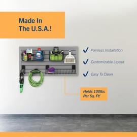 HandiSOLUTIONS 4x2 Framed HandiWALL Kit, Gray PVC Slatwall Garage Wall Organizer, Heavy Duty Framed Slatwall Panel Storage Kit, Wall Mount Organizing Storage System