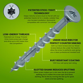 Velocity Exterior 3 Inch Wood Screws and T25 Torx Bits (Size #10) – Stick Tight Technology, Made with Carbon Steel, Includes Hexstix Bit & Storage Organizer Fence Screws for Wood (325 Pieces)