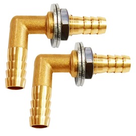 Uenede 2PCS Solid Brass 90°Elbow Barb Bulkhead Fitting 3/8”OD Barb Bulkhead Coupling Tank Connector Hose Pipe Barb Fitting for Water/Oil/Gas