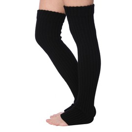 Isadora Paccini Women's Extra Long Onyx Black Symmetry Ribbed Knit Leg Warmers, LW49-BLCK-T1