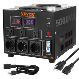 VEVOR Voltage Converter Transformer, 5000W, Heavy Duty Step Up/Down Transformer, Convert from 110 Volt to 220 Volt and from 220 Volt to 110 Volt, with US Outlet EU Outlet 5V USB Port, CE Certified