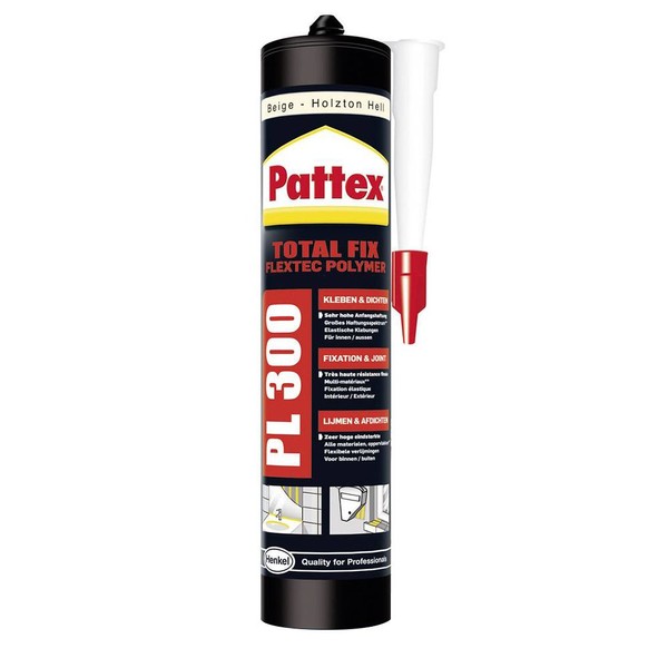 Pattex Montagekleber PL300, Dichtstoff für draußen und innen, Für hochelastische, starke Verklebungen durch FlexTec Polymer Formel, Beige, 300g Kartusche