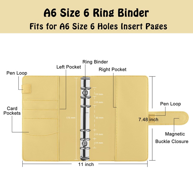 Antner A6 PU Leather Budget Binder Refillable 6 Ring Notebook