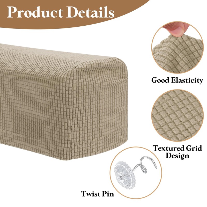 uxcell 2Pcs Stretch Armrest Covers, Polyester Soft Couch Arm Slipcovers