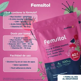 Femsitol Nartex Myo y D-Chiro Inositol 401 3 Pack 150g cu  90 Porciones  Suplemento para Balance Hormonal Mujer con DIM y Ácido Fólico                