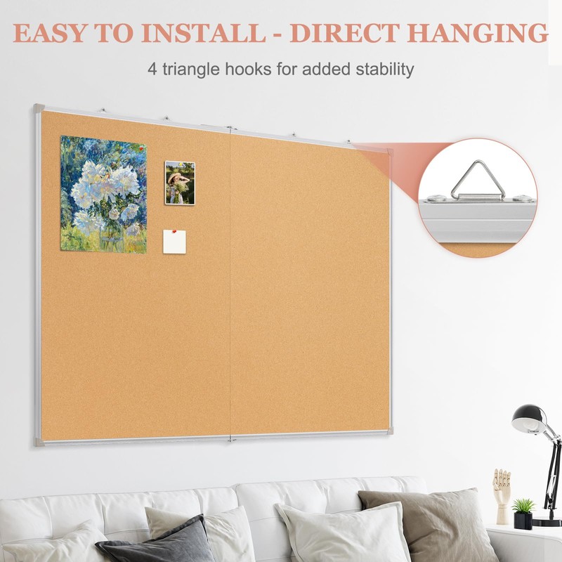 AMUSIGHT Double-Sided Large Cork Board, 48" x 36" Foldable Hanging