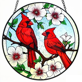 Cardinal Stained Glass,Red Bird Suncatcher for Window,7.8" Stained Glass Window Hanging,Cardinal Gift for Women,Hanging Stained Glass Home Decor,Window Sun Catcher Pretty Decoration