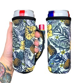 Lit Handlers Slim Can Holder - 12 oz Tall Can Sleeve for Slim Drinks - Neoprene Material Insulated Beverage Cooler & Cover - Reusable Drink Insulator Sleeve for Beach, Yellow Isle
