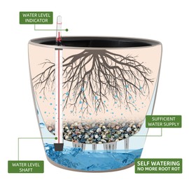 Dexceder 15x14 Self Watering Planter with Wheels Indoor Outdoor, Inner Pot Design, Thickened Large Floor Standing Flower Plant Pot with Water Level Indicator (Taupe Matte)
