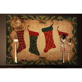 Tache Home Fashion Green Hang My Stockings by The Fireplace Christmas Holiday Festive Woven Decorative Tapestry Placemats, 13x19