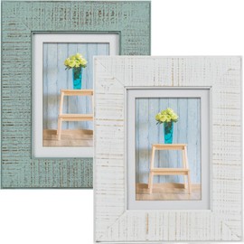 NWDCLF Rustic 5x7 Wooden Picture Frame Set of 2, Distressed Wood Photo Frame with Real Glass and 4x6 Mat, Tabletop and Wall Mount, Farmhouse Home Office Décor