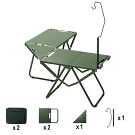 BIGPETS Outdoor Multifunctional Folding Grill Table, Portable Foldable Tactical Combinable Table and Chair, Camping Lamp Stand for Household, Camping, Fishing, BBQ, Picnic