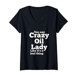 Womens Crazy Oil Lady Womens Gift Funny Essential Oil Aromatherapy V-Neck T-Shirt