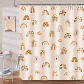 Bonhause Shower Curtain Rainbow Boho Abstract Girls Shower Curtains 180 x 180 cm Anti-Mould Waterproof Polyester Fabric Washable Bathroom Curtain for Bathroom with 12 Hooks