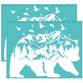 OLYCRAFT 2Pcs 11x8.6 Inch Bear Self-Adhesive Silk Screen Printing Stencil Mountain Forest Bird Silk Screen Stencil Animal Theme Reusable Mesh Stencils Transfer for DIY T-Shirt Fabric Painting