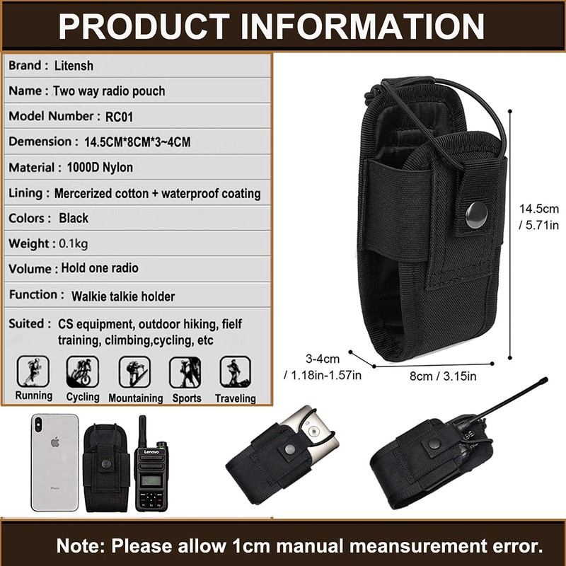 Litensh Molle Radio Holder Holster Tactical Walkie Talkie Pouch Case