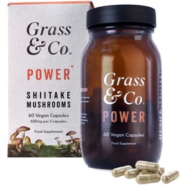 Grass & Co. Power - 18,000mg Shiitake Mushrooms with Holy Basil + Iron | Energy & Immune Support Supplement | Non-GMO, Gluten-Free & Additive Free | 60 Vegan Capsules | 30 Day Supply