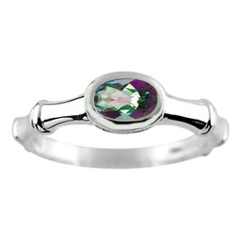 FJC Finejewelers 6x4mm Solitaire Oval Mystic Topaz Bamboo Ring Sterling Silver Size 9.5