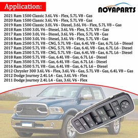 NOVAPARTS 56046826AE - Interruptor de ventana eléctrica para Ram 1500 2500 2500 3500 2019-2024 Ram 1500 Classic 2011-2012 Dodge Journey 56046826AC 56046826AD lado del conductor delantero