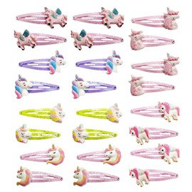 24 Haarspangen Mädchen,Haarspangen Kinder,Darunter 6 Verschiedene Cartoon-Einhorn-Formen,Fest zu Tragen und Fällt Nicht Leicht Ab,Geeignet für Mädchen und Kinder