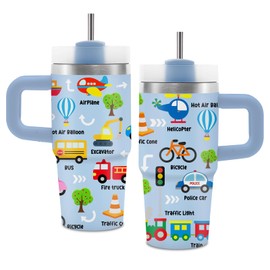 Vehicle Cars Gifts for Kids, Cars Tumbler with Handle and Straw for Kids 14 oz, Car Lovers Gift for Boys, Insulated Stainless Steel Car Mug for Boy, Birthday Gifts for Boys Son Grandson