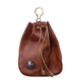 PLEAVIT Coin Purse Leather Men's Wallet with Drawstring Pouch and Carabiner