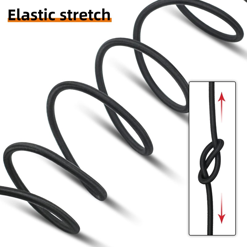 20M Elastic Cord, 1/4" Thick Shock Cord Heavy Duty 65Ft