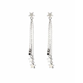 Sparkly Stars Dangle Earrings for Women Long Tassel Star Pearl Drop Stud Earrings Meteor Lucky Star Jewelry(Silver)