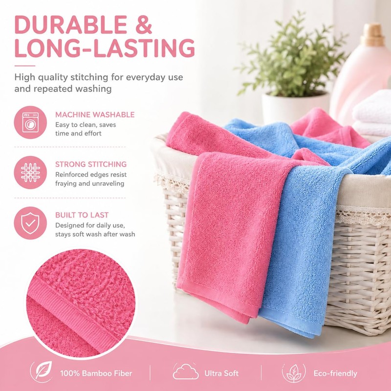 4 Pack Bamboo Face Cloths, Soft Reusable Flannel Face Towels