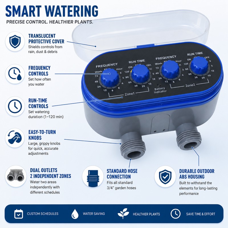 Two-Outlet Water Timer for Garden Irrigation – Automatic Electronic Hose