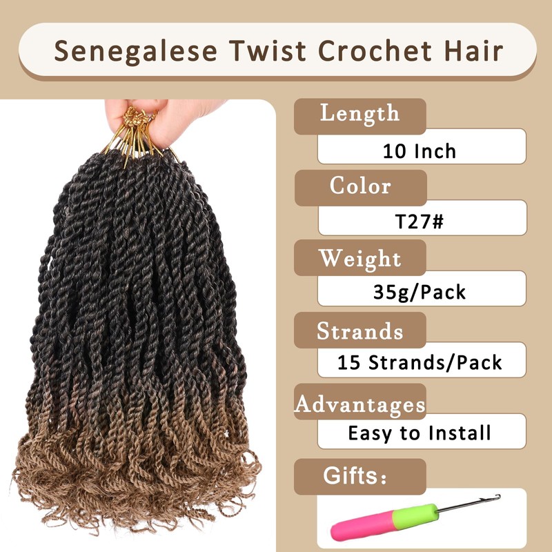 Kachanaa 8 Pack Wavy Senegalese Twist Crochet Hair for Black