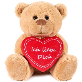 Brubaker Teddy Plush Bear with Heart Red – I Love You – 35 cm – Teddy Bear Plush Cuddly Toy – Brown, Light Brown