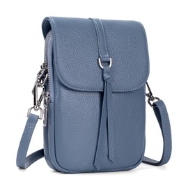 befen Soft Real Leather Small Crossbody Bags for Women, Multi Pocket Cell Phone Cross Body Purse with RFID Blocking Card Slots for Daily and Travel, Gray Blue