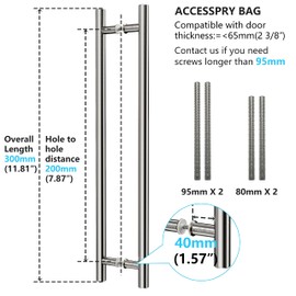 TOGU TG-6012 12 inch SUS 304 Stainless Steel Door Pull Handle/Commercial Long Door Handle with Solid mounting standoffs, Working as gate Handle/Shower Door Handle,Brushed Nickel Finish