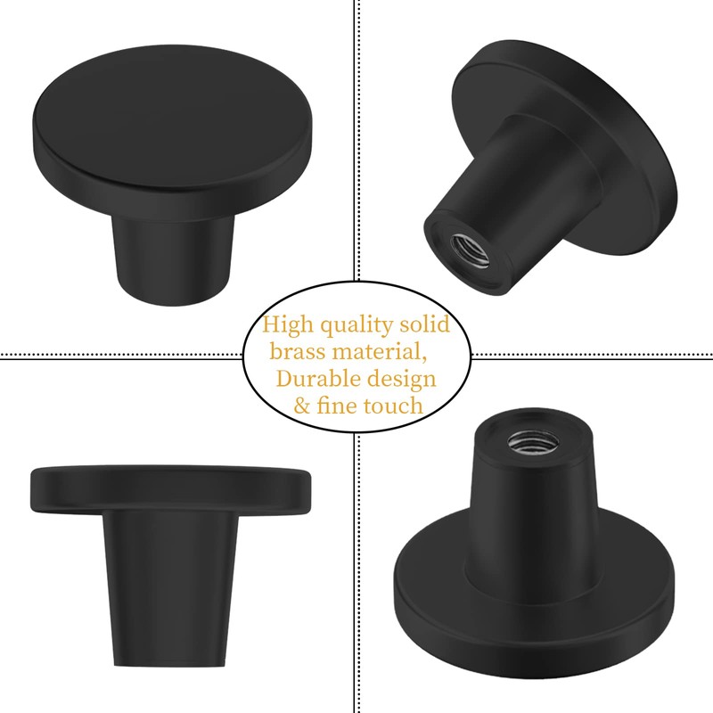 BIGLUFU 12 Pcs Brass Drawer Knobs, Round Black Kitchen Cabinet