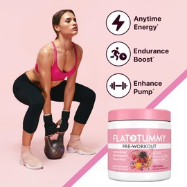 Flat Tummy Pre Workout Powder for Women – Energy, Endurance, and Muscle Support with 3g Creatine, 1.6g Beta-Alanine, Electrolytes – Fruit Punch Flavor – 30 Servings