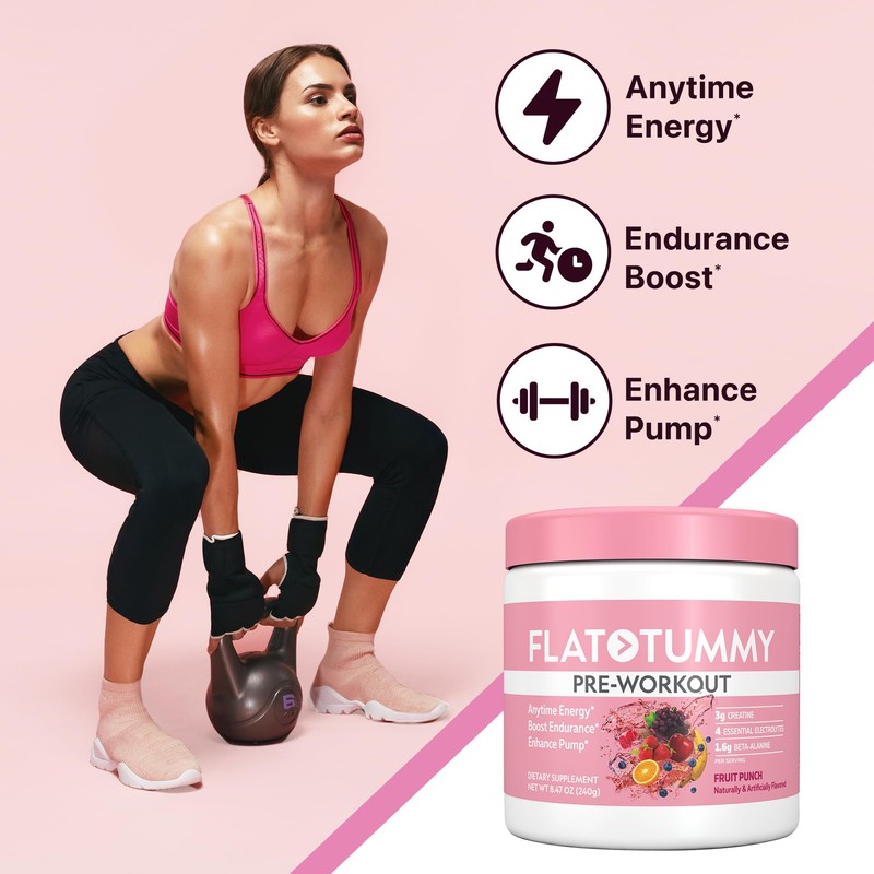 Flat Tummy Pre Workout Powder for Women – Energy, Endurance,