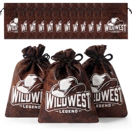 RICHNESS Cowboy Party Favor Bags Kids Drawstring Western Party Favor Bags for Wild West Theme Party Decor 4X6 Inches Faux Cow Skin Birthday Party Goodie Bags Pack of 12
