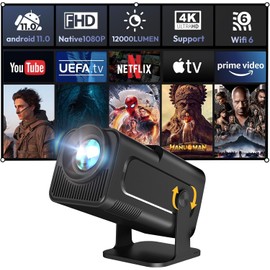 Mini Projector with WiFi and Bluetooth 150-Inch Portable Outdoor Projector 1080P 4K Support WiFi 6 Auto Keystone Smart Movie TV Projector for Bedroom