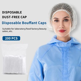 200 PCS Nonwoven Hair Net Cap Disposable Bouffant Caps Free Size Elastic Cap, TIE-DailyNec Non-Woven Strip Cap for Food Service Beauty Kitchen Hospital and Workspace (White)