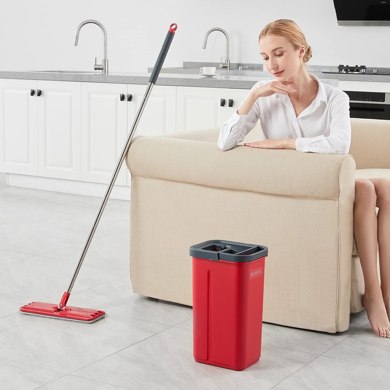 BOSHENG Mop and Bucket with Wringer Set, Flat Mop and