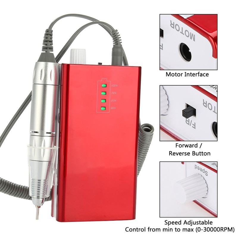 Portable Rechargeable Electric Nail Drill Machine 30000 RPM Cordless Manicure