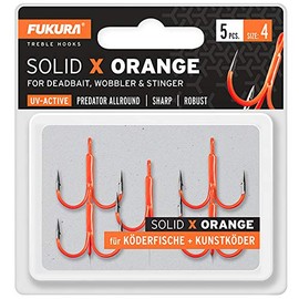 Fukura Solid X Orange Treble Hooks Size 4 Pack of 5