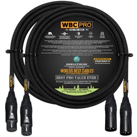2 Units - 8 Foot - WBC-PRO-Quad Ultra-Silent Ultra-Flexible Balanced Star-Quad Cable with Neutrik Male & Female XLR Plugs & Black Tweed Jacket