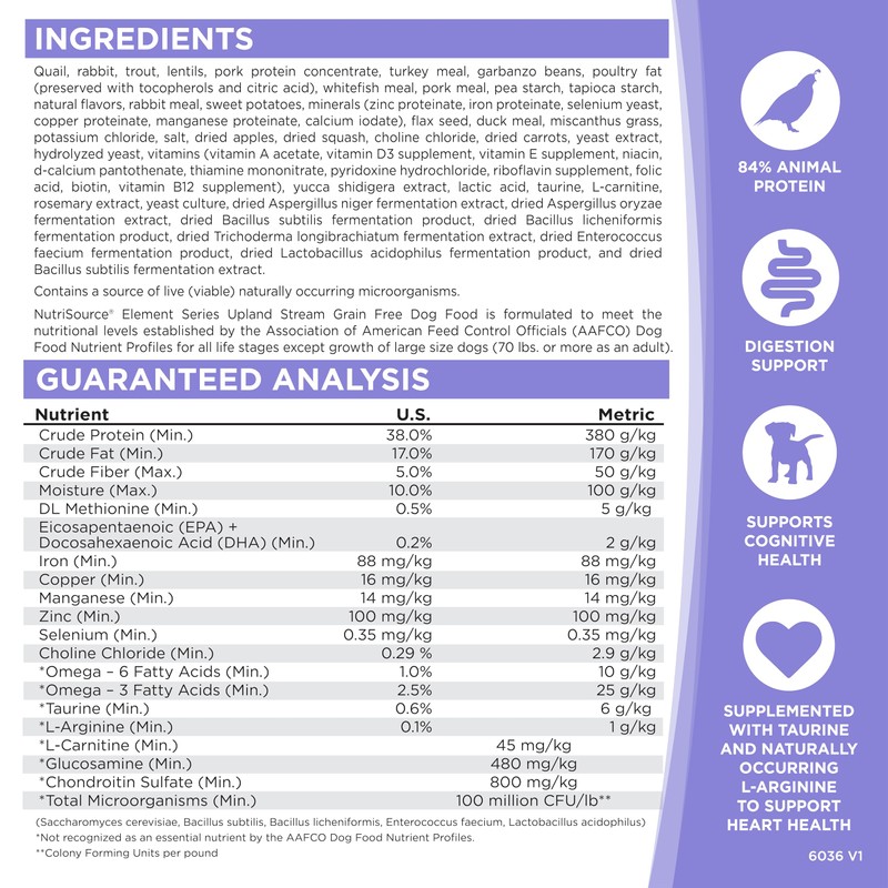 NutriSource Element Series Upland Stream Dry Dog Food, Quail, Rabbit