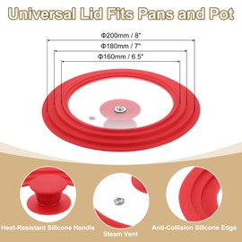uxcell 1Pcs Universal Lid for Pot Fit 6.5, 7, 8 Inch Diameter Cookware, Replacement Pan Lids with Heat Resistant Silicone Rim, Steam Vent Pan Lid for Pots, Frying Pans, Skillets, Red